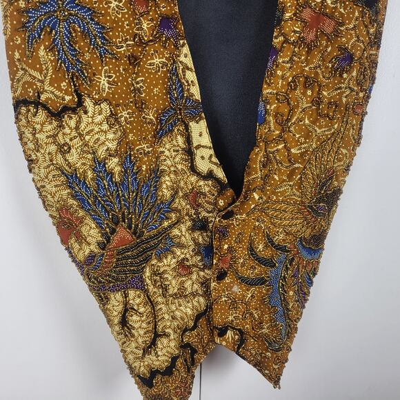 SOLD | Vintage 80s Kenar Beaded Sequin Cotton Button Front Vest | One Size - Picture 9 of 12